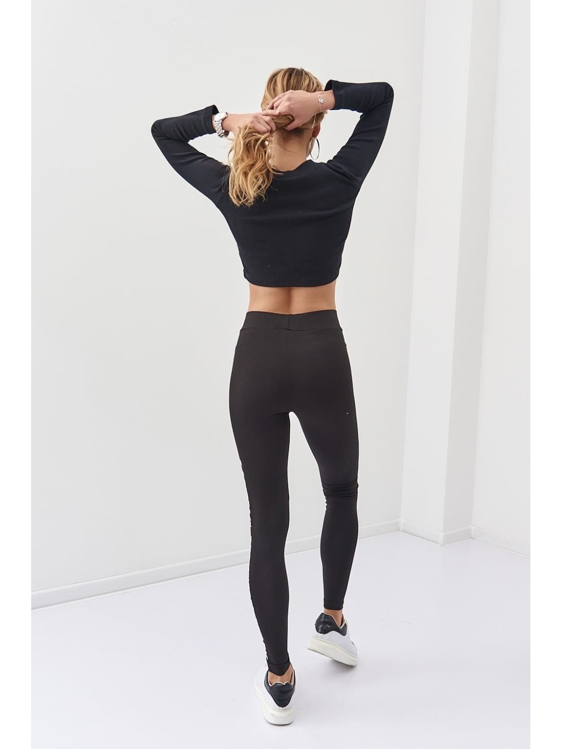 Elastic leggings with inscription, black 01020 - Online store - Boutique